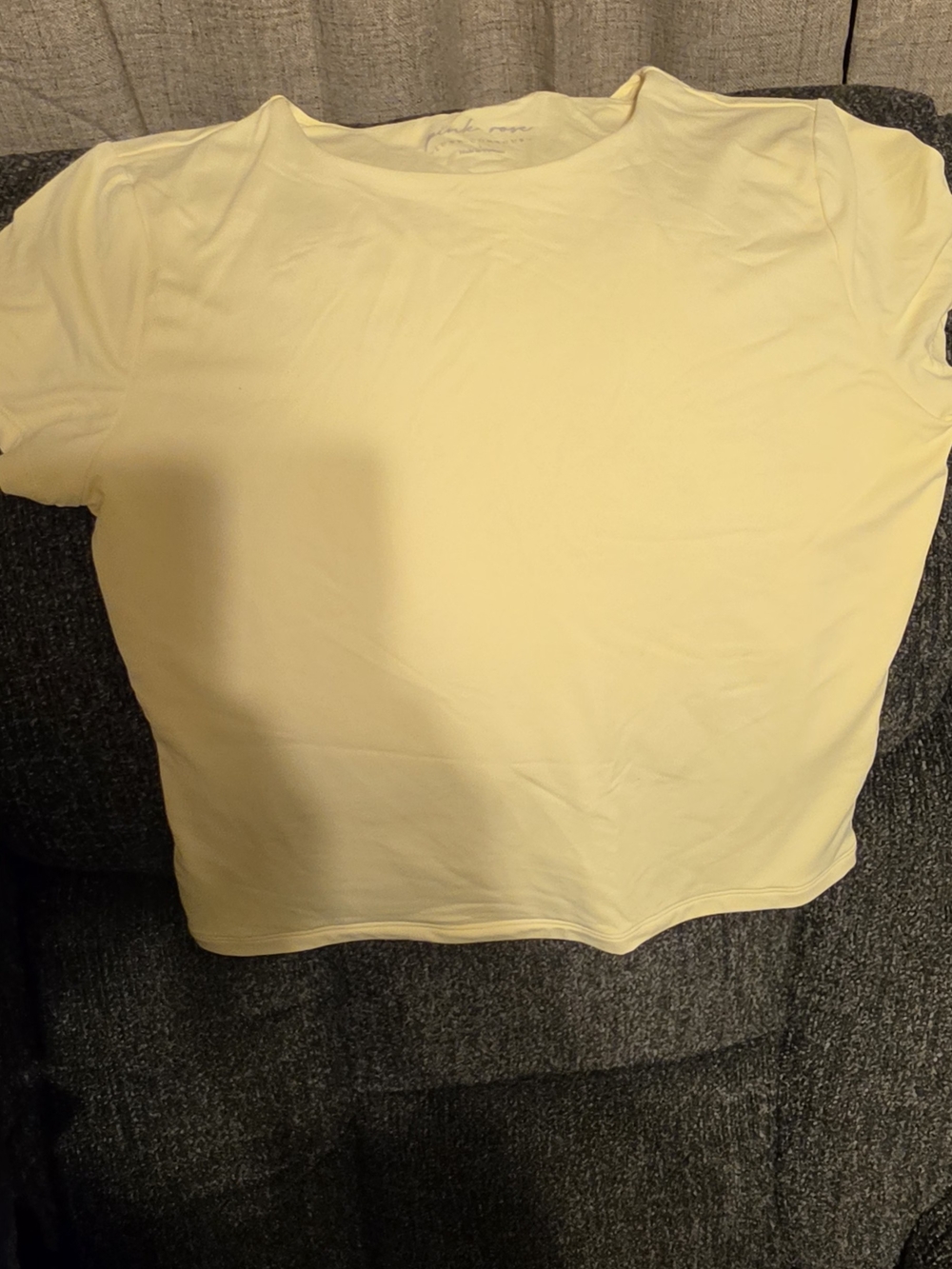 Pink Rose Short Sleeve Crewneck Top - Pale Yellow